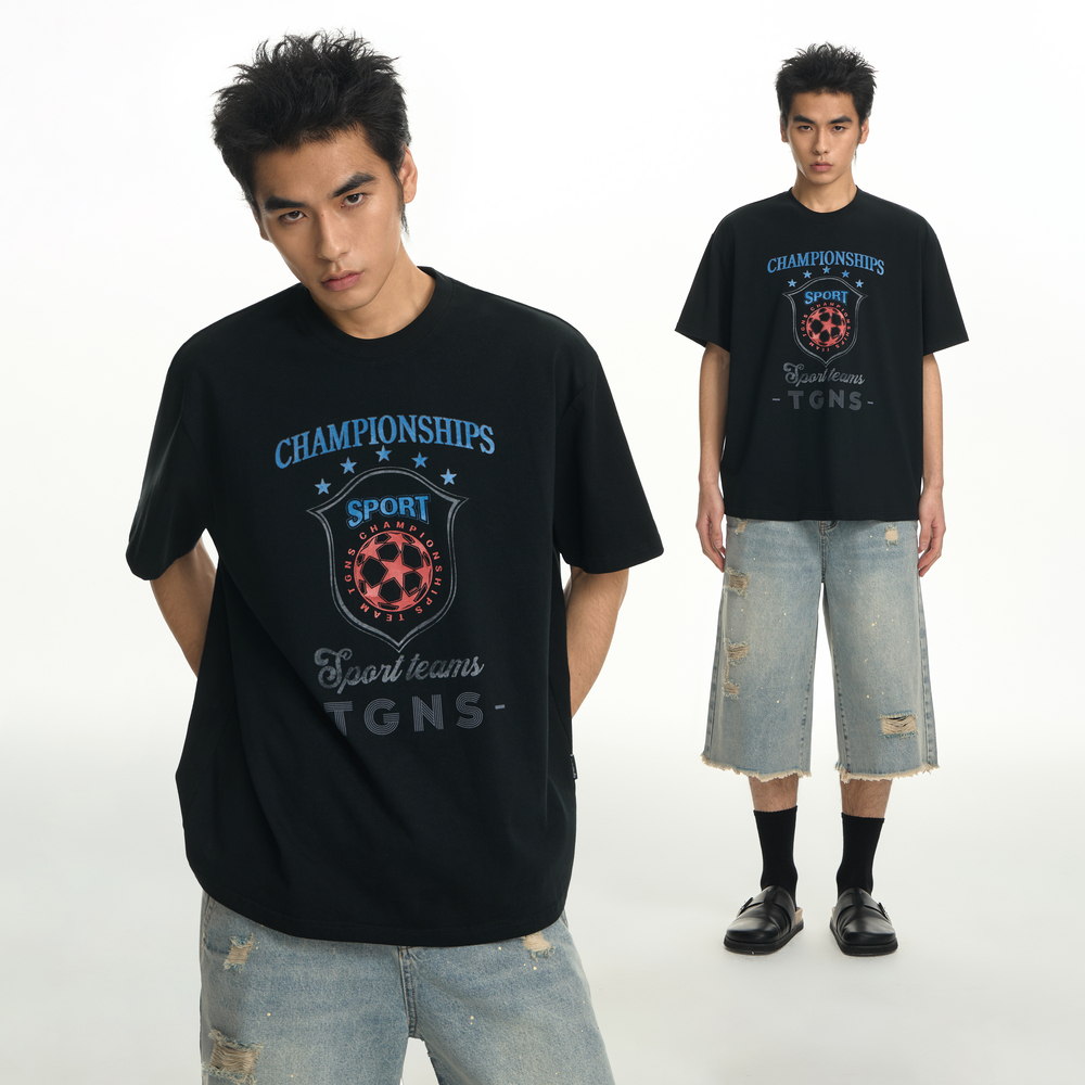 TGNS足球勋章印花T恤美式复古