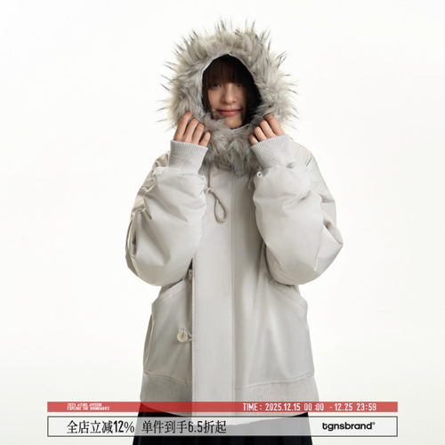 TGNS浅色大毛领ma1派克服女冬季座山雕工装棉服情侣棉衣厚外套男