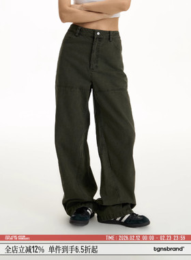TGNS潮牌美式复古脚口三角插片工装长裤男春季宽松百搭直筒休闲裤