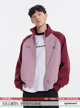 TGNS潮牌双头拉链插肩卫衣男款春季复古百搭立领开衫情侣休闲外套