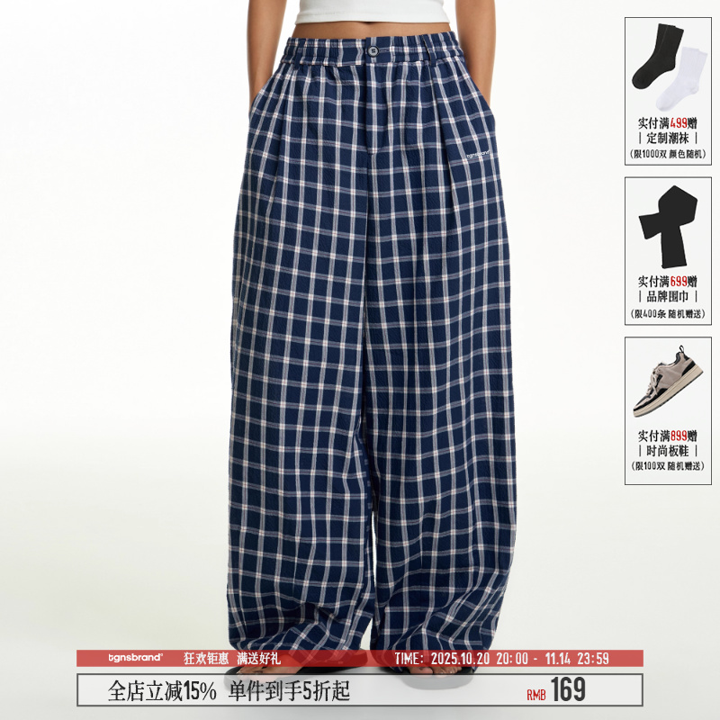TGNS格子裤垂感长裤松弛感休闲裤