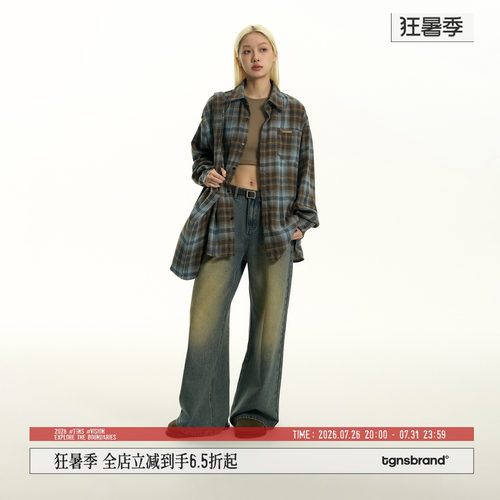 TGNS磨毛格子衬衫美式情侣外套