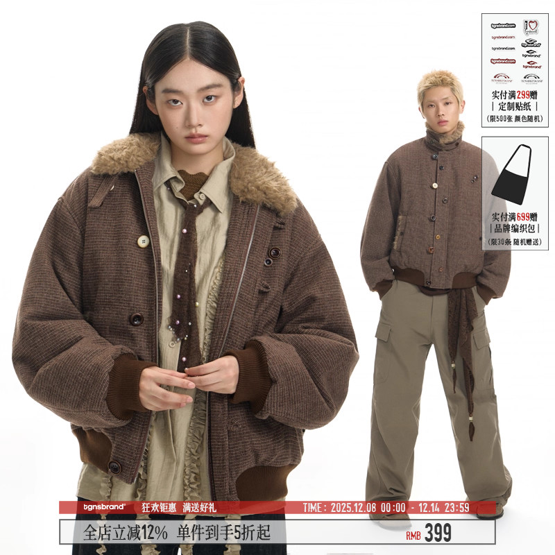TGNS仿羊羔毛翻领保暖棉衣厚外套