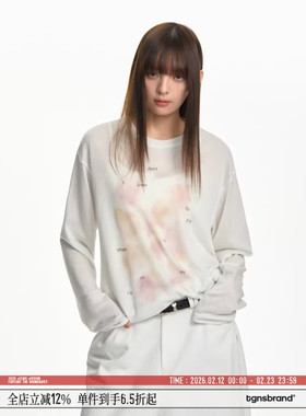 TGNS字母海螺贝壳白色长袖t恤女生夏季慵懒宽松休闲微透罩衫上衣