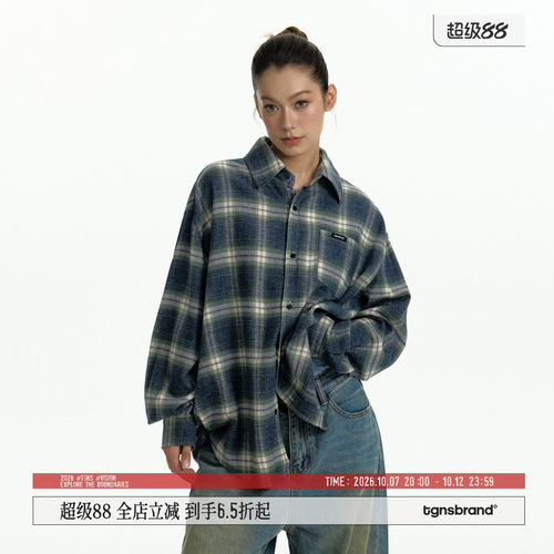TGNS磨毛格子衬衫女春季美式复古