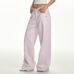 日常百搭裤 低腰宽松休闲直筒长裤 子男 女秋季 TGNS基础粉色软牛仔裤