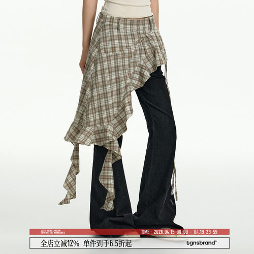 TGNS格纹牛仔裤男女春季叠穿