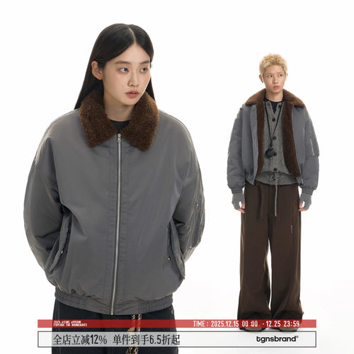 TGNS仿羊羔毛翻领加厚棉服外套