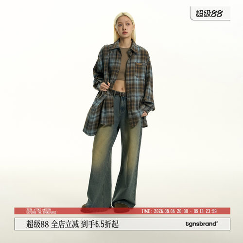 TGNS磨毛格子衬衫美式情侣外套