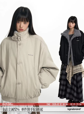 TGNS仿毛领座山雕外套女秋冬加绒加厚美式复古立领工装夹克棉服男