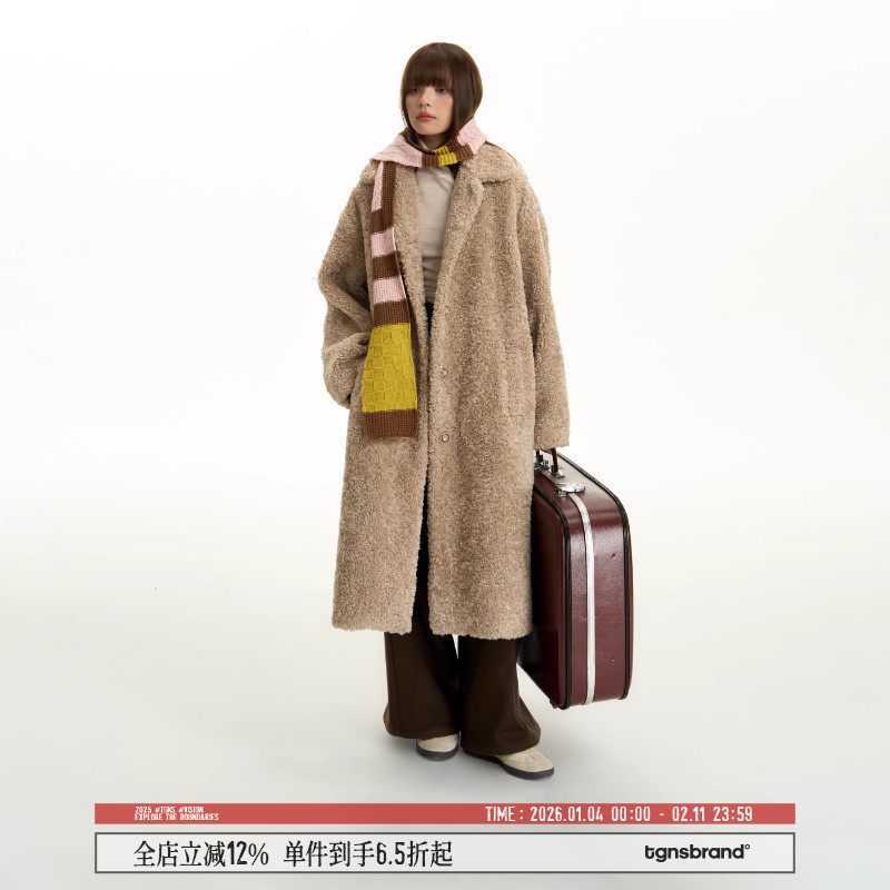 TGNS潮牌中长款仿羊羔绒大衣女冬季新款过膝风衣复古加厚保暖外套,男装,毛呢大衣,淘宝优惠券,粉丝福利购,淘宝优惠卷
