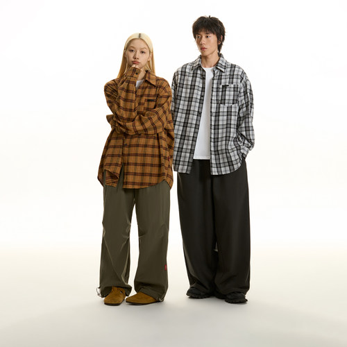 TGNS磨毛格子衬衫美式复古衬衣