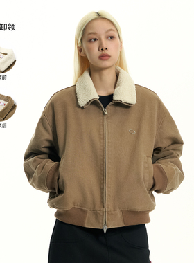 早安同款TGNS美拉德工装仿羊羔毛翻领夹克男秋冬季棕色复古外套女