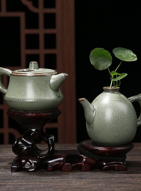 陶瓷花瓶茶壶小花器花插铜钱草绿萝水培创意禅意家居客厅酒店摆件