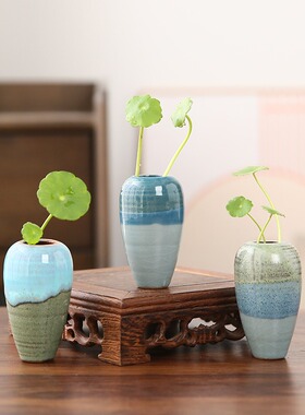 迷你小花插禅意家居桌面小摆件陶瓷小花瓶铜钱草水培绿植花器创意