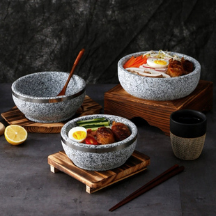 JJ韩式石头碗商用天然粗犷日式料理餐具新品耐高温韩国石锅拌饭碗