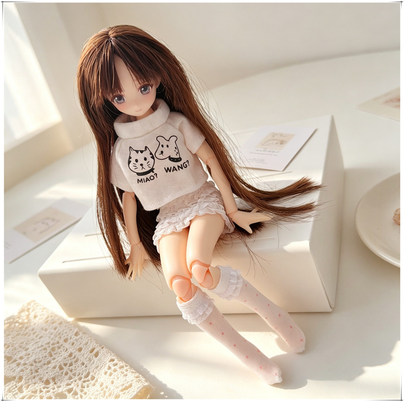 【azone光魇双生ob24/22】甜美舒适短裙白睡衣T恤衣服点点袜子图片