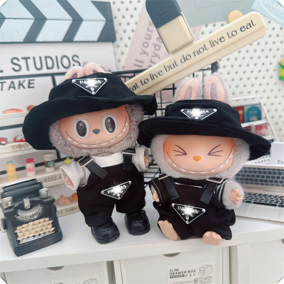 一二三代labubu娃衣17cm拉布布坐坐派对LABUBU衣服倒三角背带裤