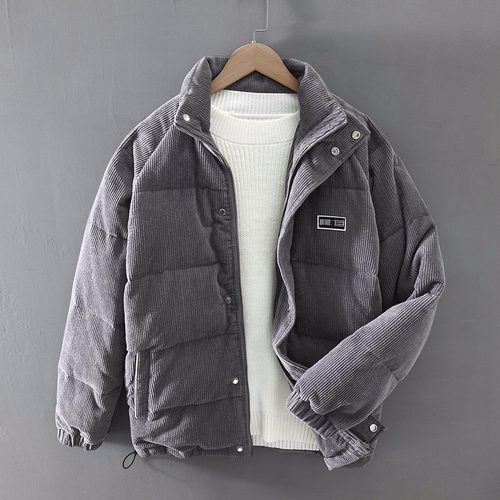 日系复古绣标灯芯绒棉服男