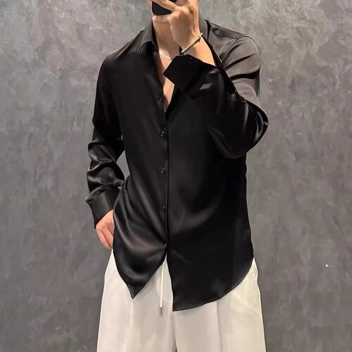 冰丝凉感丝滑长袖衬衫男