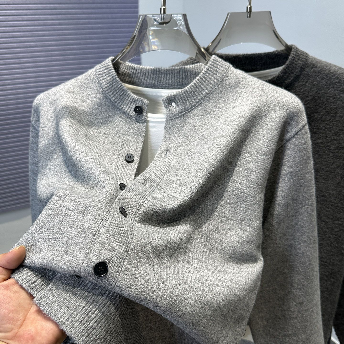 冬天复古纯色针织开衫毛衣外套男