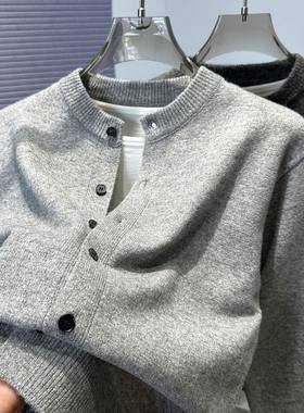 冬天复古纯色针织开衫毛衣外套男