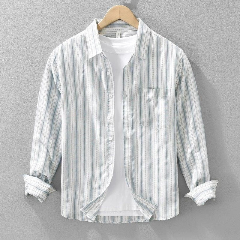 高级感竖条纹长袖衬衫男装春秋新款韩版免烫休闲衬衣日系寸衫外套,男装,衬衫,淘宝优惠券,粉丝福利购,淘宝优惠卷