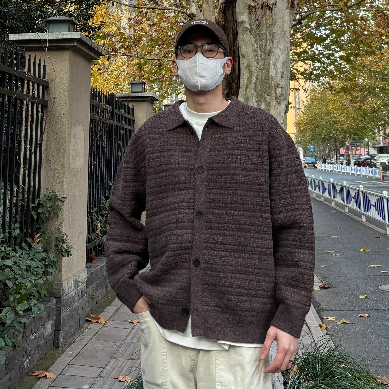 老钱风纽扣开衫POLO领毛衣男日系潮牌复古宽松情侣翻领针织衫外套