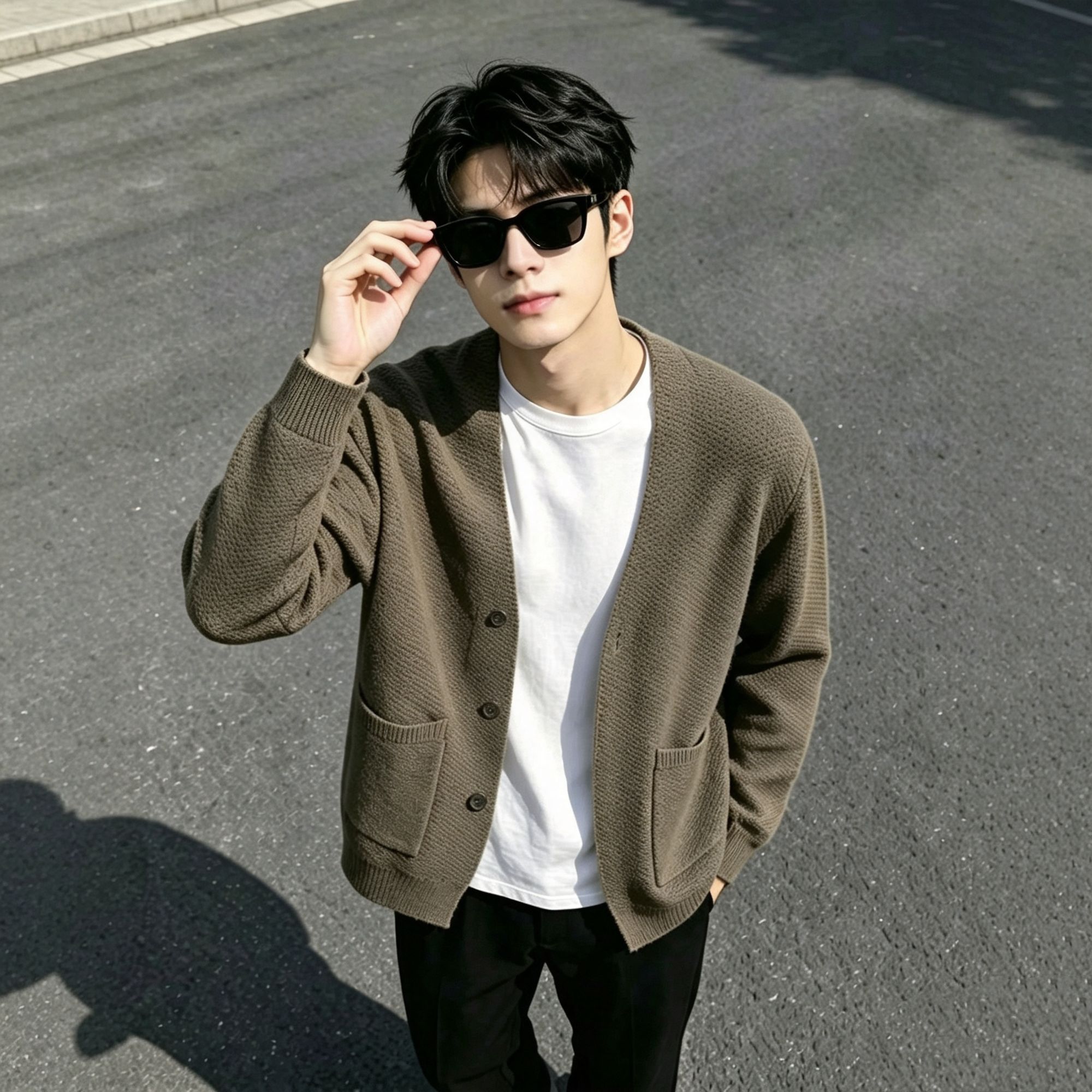 美式复古高端男士帅气开衫毛衣春秋季新款青年修身潮牌针织衫外套