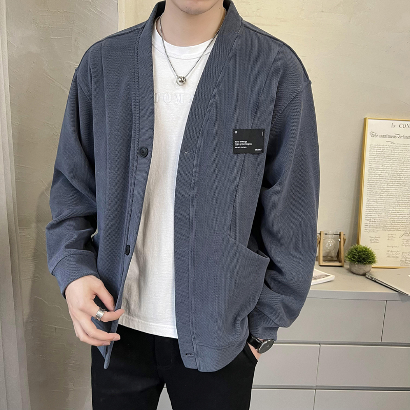 高级感V领针织开衫外套男