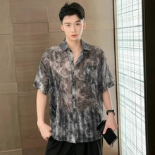 夏季轻薄透视防晒衣男潮流痞帅宽松休闲百搭短袖衬衫2024新款外套