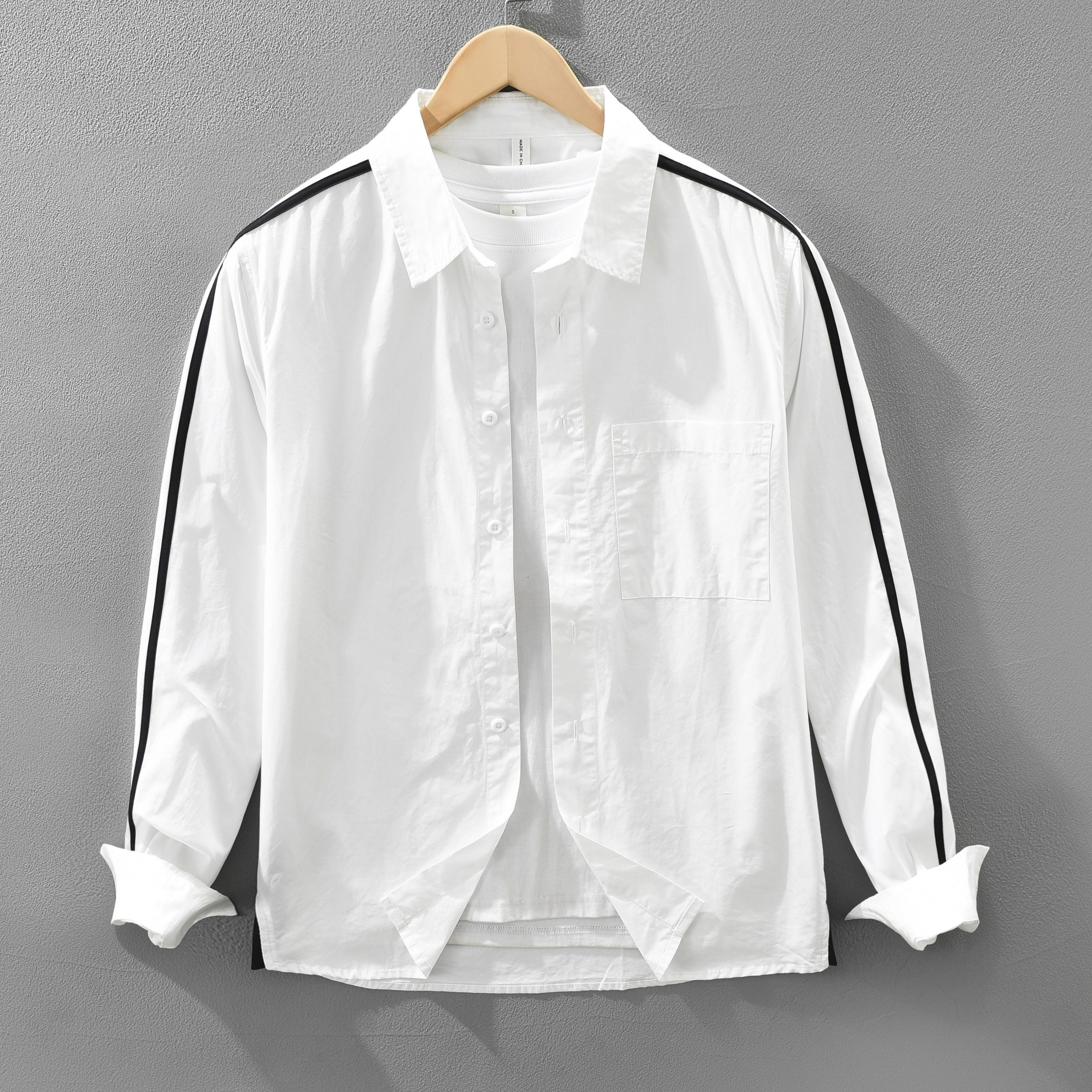 小清新拼色衬衫男长袖