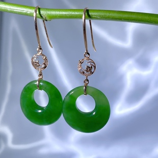 18k金镶嵌碧玉公主扣耳饰天然和田玉耳钩女款 百搭送礼佳品 经典