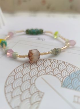 阿潘手作新品中古vintage捷克琉璃个性小众精致串珠法式复古手链