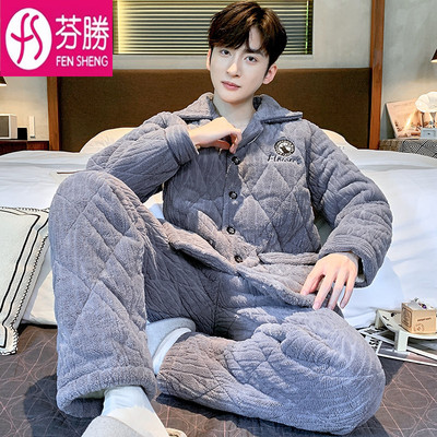 牛奶绒睡衣男士冬季加绒加厚男式青年2025新款法兰绒可外穿家居服