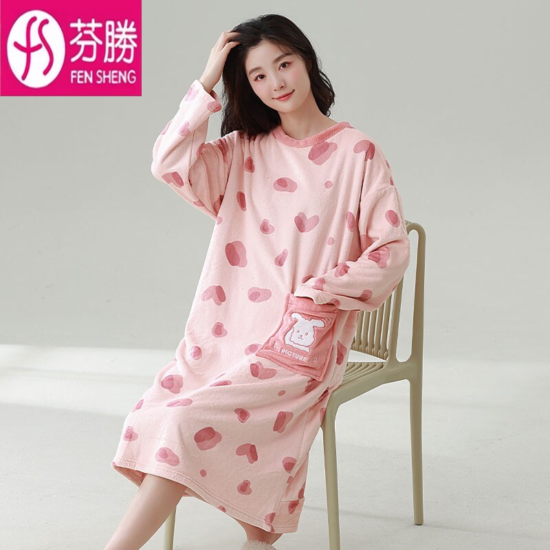 珊瑚绒睡裙秋冬季加绒加厚2026新款睡衣女中长款裙子法兰绒可外穿