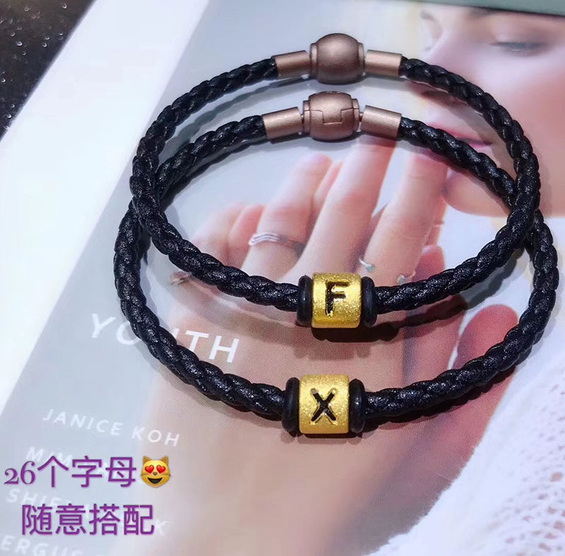 黄金字母转运珠3D硬金26个字母手串吊坠999足金男女款DIY配珠串珠
