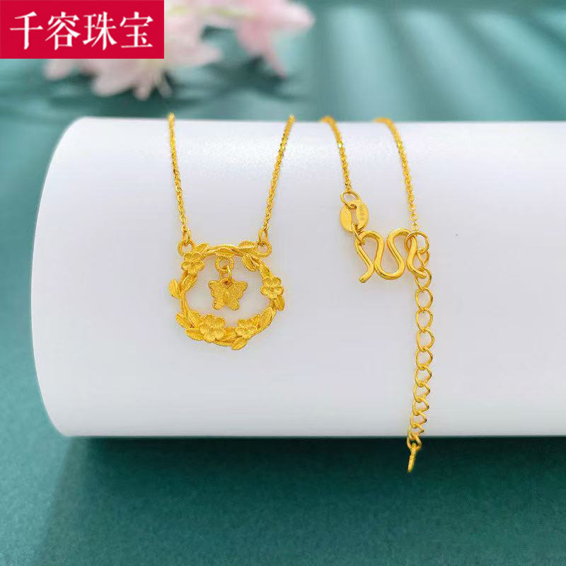 5G黄金花环蝴蝶项链女999足金2025新款小克重锁骨套链送女友礼物