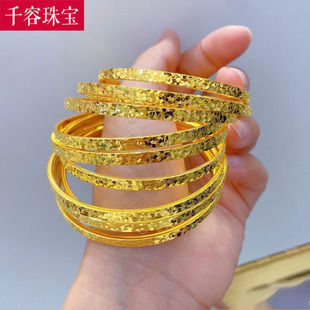 5D硬金黄金碎碎冰手镯女999足金2024新款爆闪纯金手环金镯子送礼