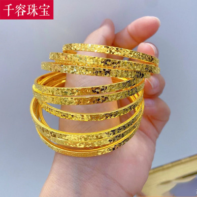 5D硬金黄金碎碎冰手镯女999足金2024新款爆闪纯金手环金镯子送礼