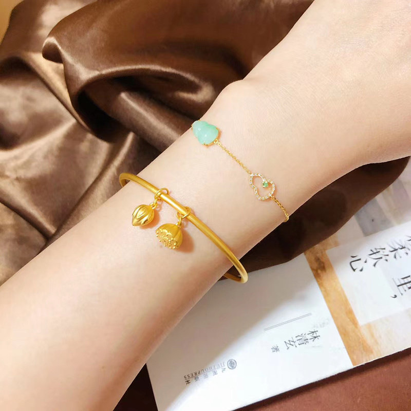 3D硬金黄金古法手镯999足金莲蓬荷花金镯子女款传承纯金正品手环