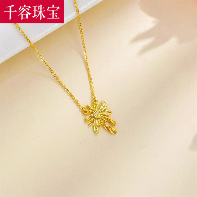 5G黄金烟花项链女999足金小克重锁骨链炫彩套链纯金一体链送女友图片