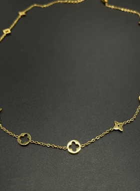 镂空四叶草项链时尚经典老花小花吊坠项链女锁骨链高级感小众金色