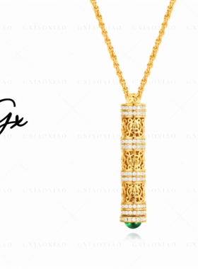 「八宝随身佛」项链镀金镂空柱形立体镶钻新中式可抽拉项链毛衣链