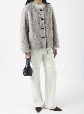 INNER ROOM气质银灰色流苏扣环保皮毛一体外套女冬精致年轻皮草