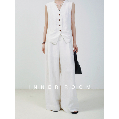 INNER ROOM老钱风天丝亚麻马甲套装女夏气质松弛感阔腿裤两件套