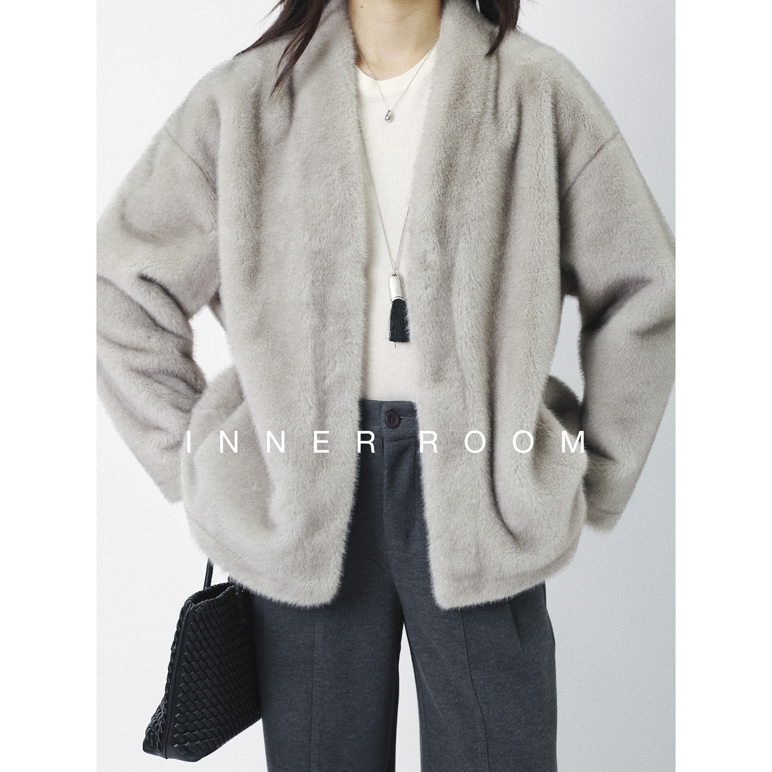 天然原色气质V领皮毛一体外套女