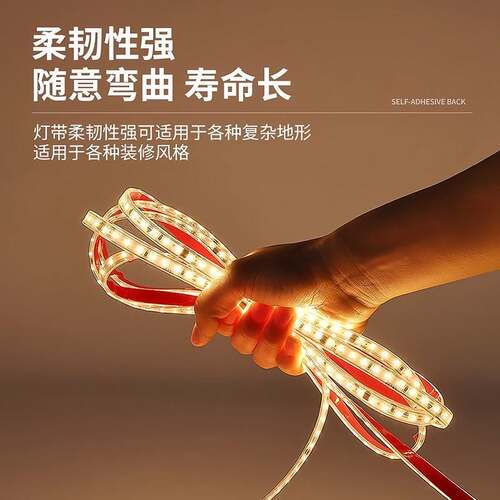 220v超亮自粘户外防水LED带开关插头灯带床头氛围软灯条户外防水