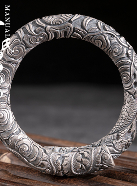 寸银坊民族风足银龙凤呈祥手镯