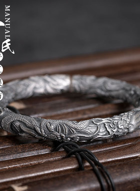 999纯银手镯浮雕子复古名族